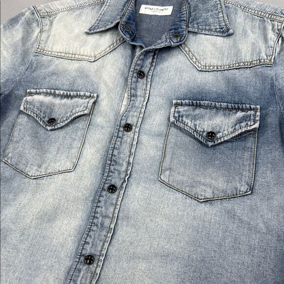 Denim Short Sleeve Shirt Saint Laurent Paris M - Picture 7 of 11